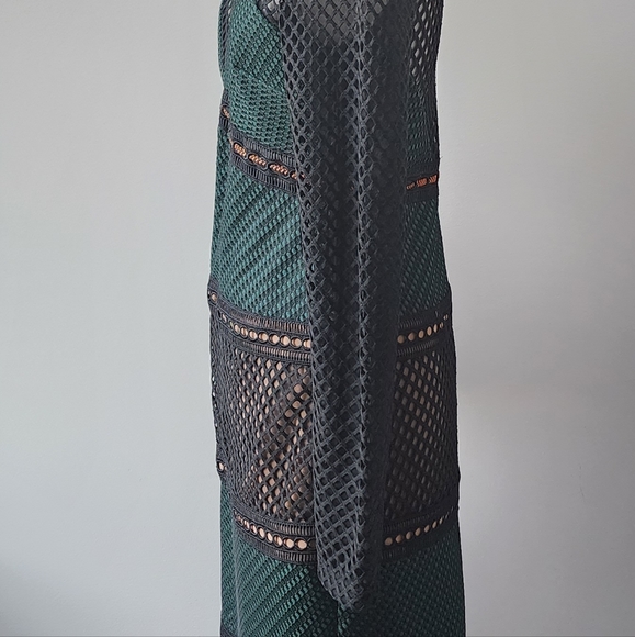 Self-Portrait Green Mesh Midi Length Dress SZ 12UK - Picture 4 of 6
